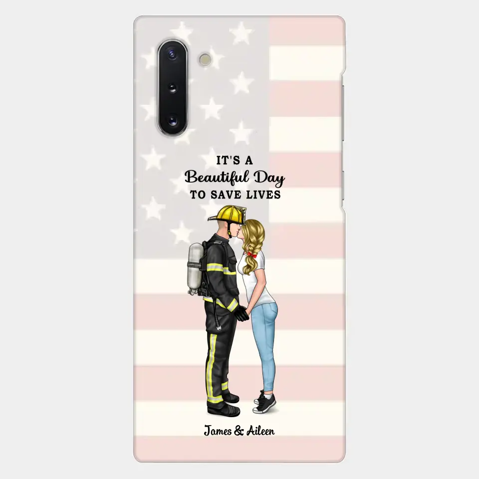 It's A Beautiful Day To Save Lives - Personalized Phone Case, Couple Portrait, Firefighter, EMS, Nurse, Police Officer, Military, Gifts by Occupation