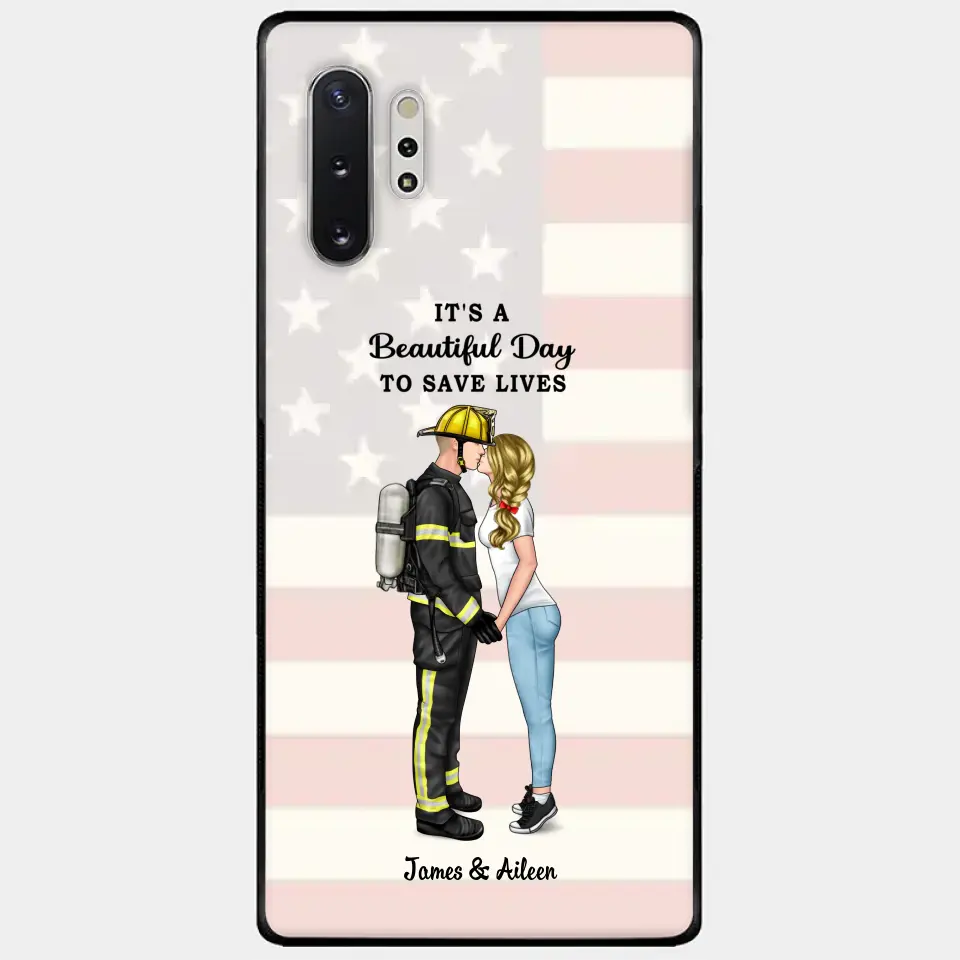 It's A Beautiful Day To Save Lives - Personalized Phone Case, Couple Portrait, Firefighter, EMS, Nurse, Police Officer, Military, Gifts by Occupation