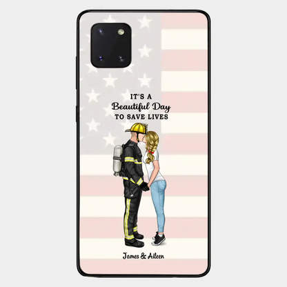 It's A Beautiful Day To Save Lives - Personalized Phone Case, Couple Portrait, Firefighter, EMS, Nurse, Police Officer, Military, Gifts by Occupation