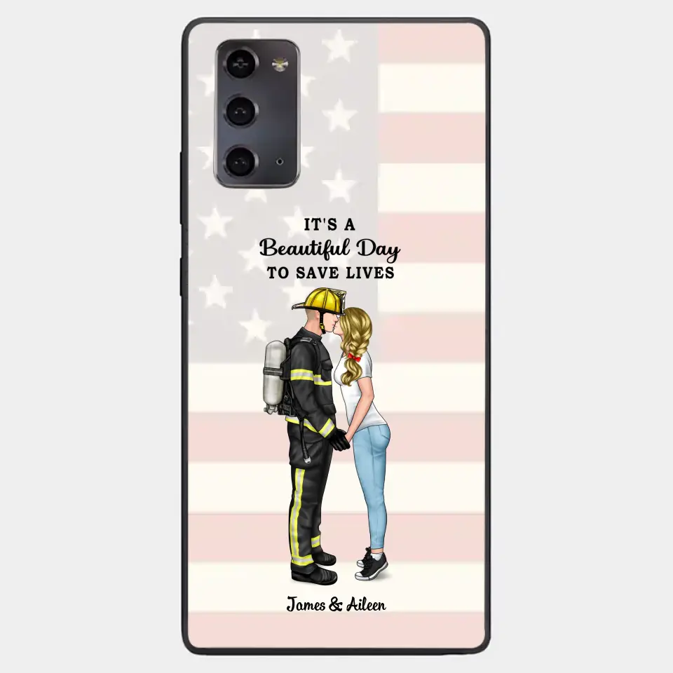 It's A Beautiful Day To Save Lives - Personalized Phone Case, Couple Portrait, Firefighter, EMS, Nurse, Police Officer, Military, Gifts by Occupation