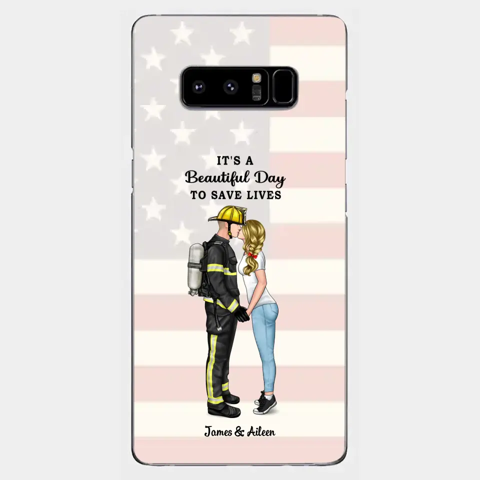 It's A Beautiful Day To Save Lives - Personalized Phone Case, Couple Portrait, Firefighter, EMS, Nurse, Police Officer, Military, Gifts by Occupation