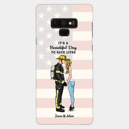 It's A Beautiful Day To Save Lives - Personalized Phone Case, Couple Portrait, Firefighter, EMS, Nurse, Police Officer, Military, Gifts by Occupation