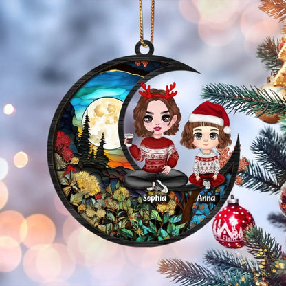Personalized Christmas Grandma Grandkid On Moon Suncatcher Ornament