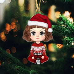 Cute Doll Kid Sitting Personalized Ornament