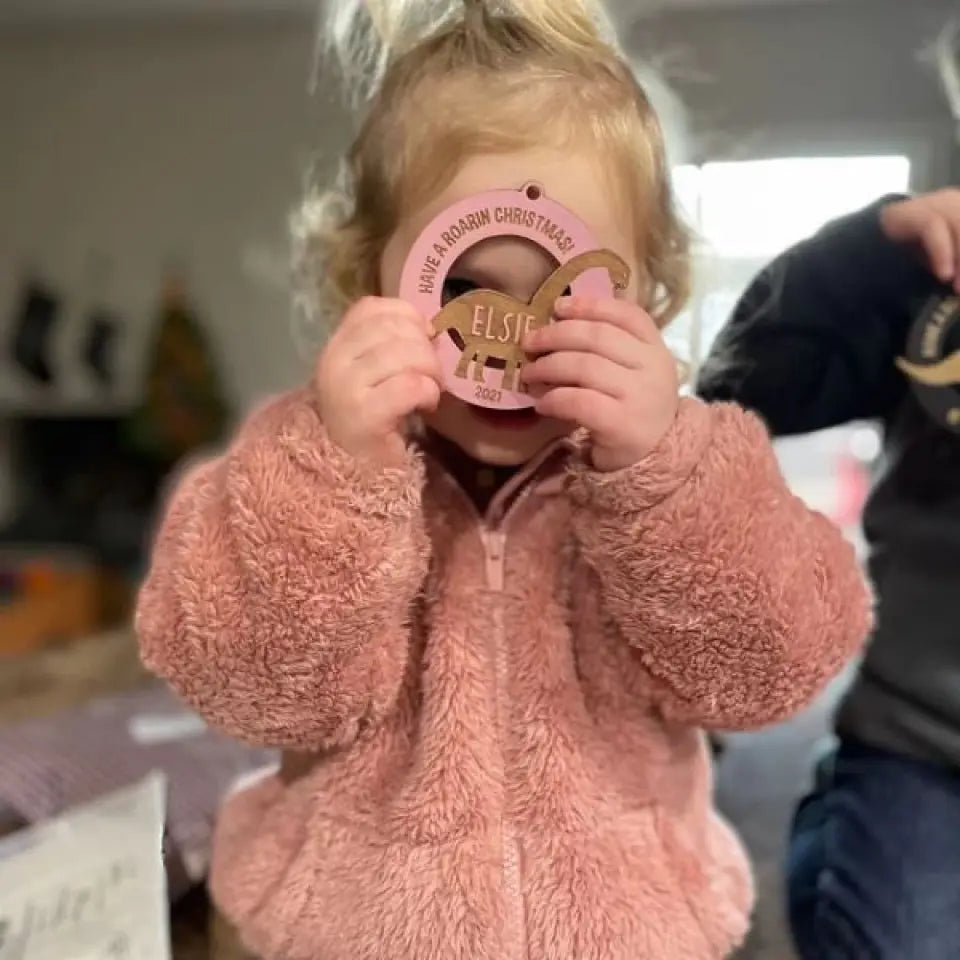 Personalized Wood Dinosaur Kids Christmas Ornament