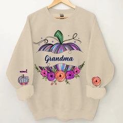 Grandma Pumpkin Flowers Personalized Sweatshirt Fall Gift For Granny