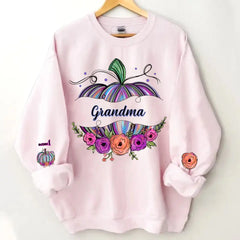 Grandma Pumpkin Flowers Personalized Sweatshirt Fall Gift For Granny