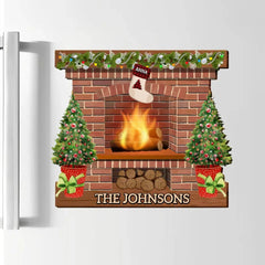 Christmas Fireplace with Family - Personalized Magnetic Custom Decal - Christmas Gift for Family Members