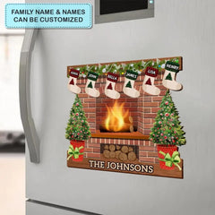 Christmas Fireplace with Family - Personalized Magnetic Custom Decal - Christmas Gift for Family Members