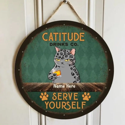 Custom Wooden Signs, Gifts For Cat Lovers, Catitude Drink CO. Serve Yourself, Personalized Housewarming Gifts , Cat Mom Gifts