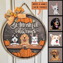 Be Thankful Always - Wood Background - Personalized Dog & Cat Door Sign