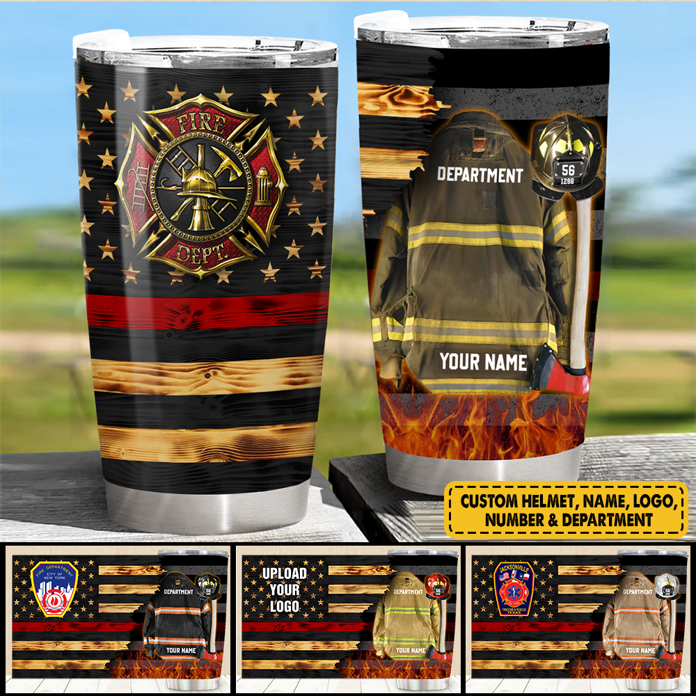 Custom Logo Clothes And Helmet Firefighter Tumbler