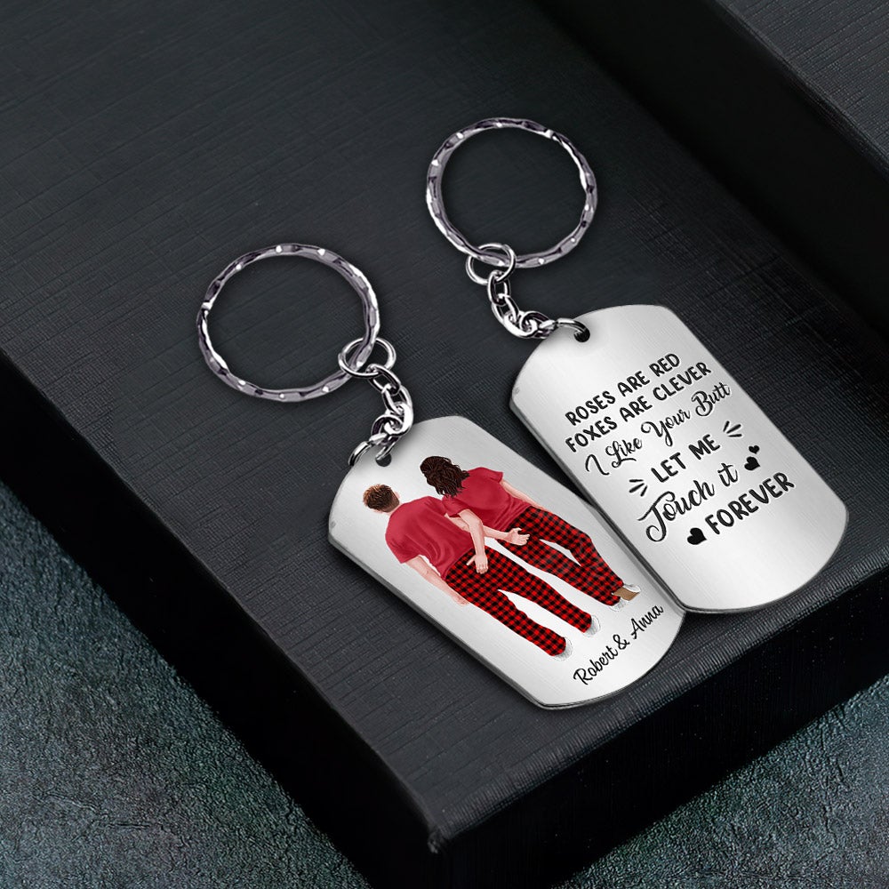 Personalized Funny Couple Keychain Roses Are Red Foxes Are Clever I Like Your Butt Couple Aluminium Keychain