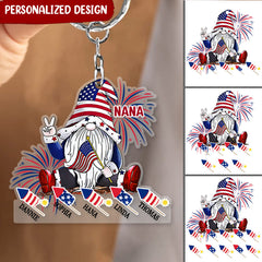 Grandma, Nana, Mimi Gnome Firecrackers 4th July Personalized Acrylic Keychain KNV15JUN22NY1 Acrylic Keychain Humancustom - Unique Personalized Gifts 4.5x4.5 cm 