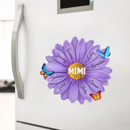 Personalized Mom, Grandma With Kids Name Flower Sticker Decal and Magnetic Fridge Magnet