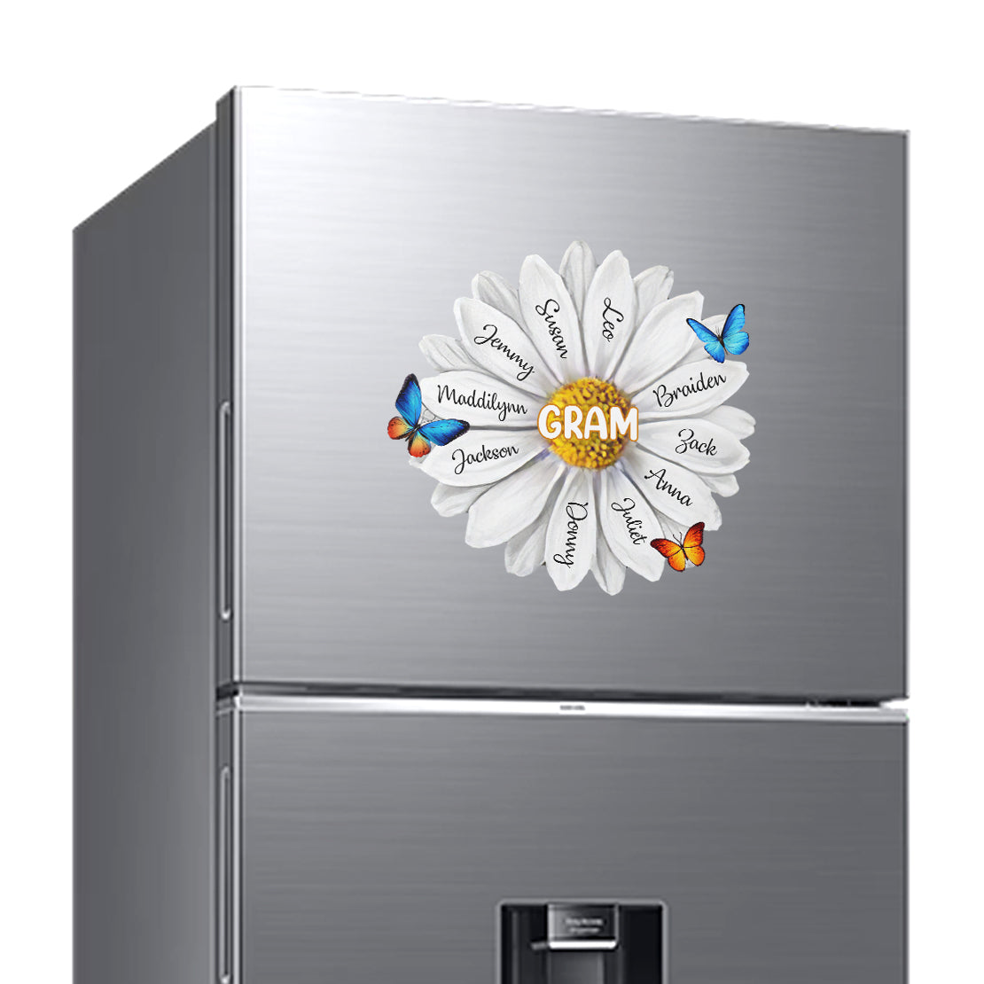 Personalized Mom, Grandma With Kids Name Flower Sticker Decal and Magnetic Fridge Magnet