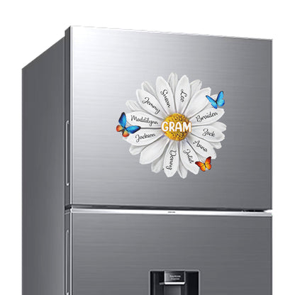 Personalized Mom, Grandma With Kids Name Flower Sticker Decal and Magnetic Fridge Magnet
