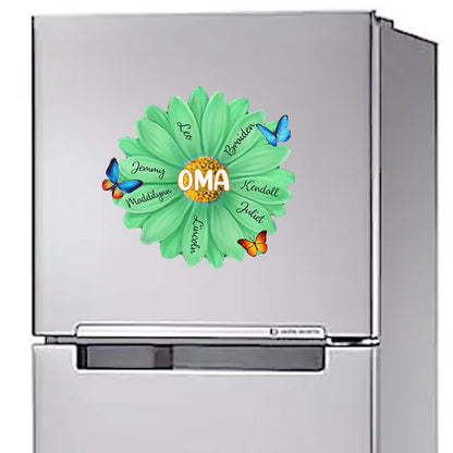 Personalized Mom, Grandma With Kids Name Flower Sticker Decal and Magnetic Fridge Magnet