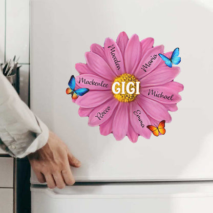 Personalized Mom, Grandma With Kids Name Flower Sticker Decal and Magnetic Fridge Magnet