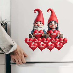 Couple Gnome Grandma Grandpa With Sweetheart Kid - Personalized Decal Sticker for Magnetic Refrigerators or Stickers