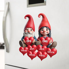 Couple Gnome Grandma Grandpa With Sweetheart Kid - Personalized Decal Sticker for Magnetic Refrigerators or Stickers