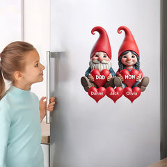 Couple Gnome Grandma Grandpa With Sweetheart Kid - Personalized Decal Sticker for Magnetic Refrigerators or Stickers