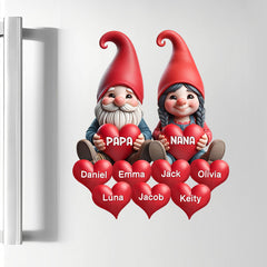 Couple Gnome Grandma Grandpa With Sweetheart Kid - Personalized Decal Sticker for Magnetic Refrigerators or Stickers