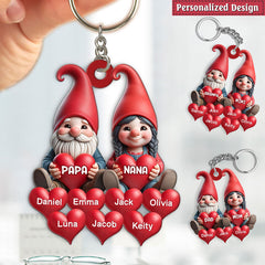 Couple Gnome Grandma Grandpa With Sweat heart Kid Personalized Acrylic Keychain