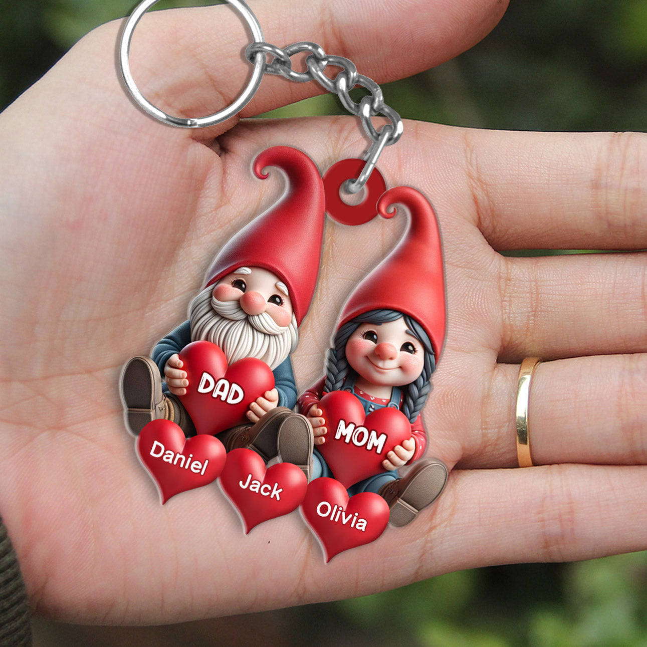 Couple Gnome Grandma Grandpa With Sweat heart Kid Personalized Acrylic Keychain
