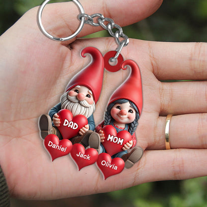 Couple Gnome Grandma Grandpa With Sweat heart Kid Personalized Acrylic Keychain
