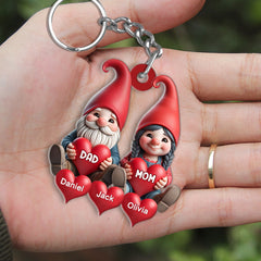 Couple Gnome Grandma Grandpa With Sweat heart Kid Personalized Acrylic Keychain