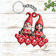 Couple Gnome Grandma Grandpa With Sweat heart Kid Personalized Acrylic Keychain