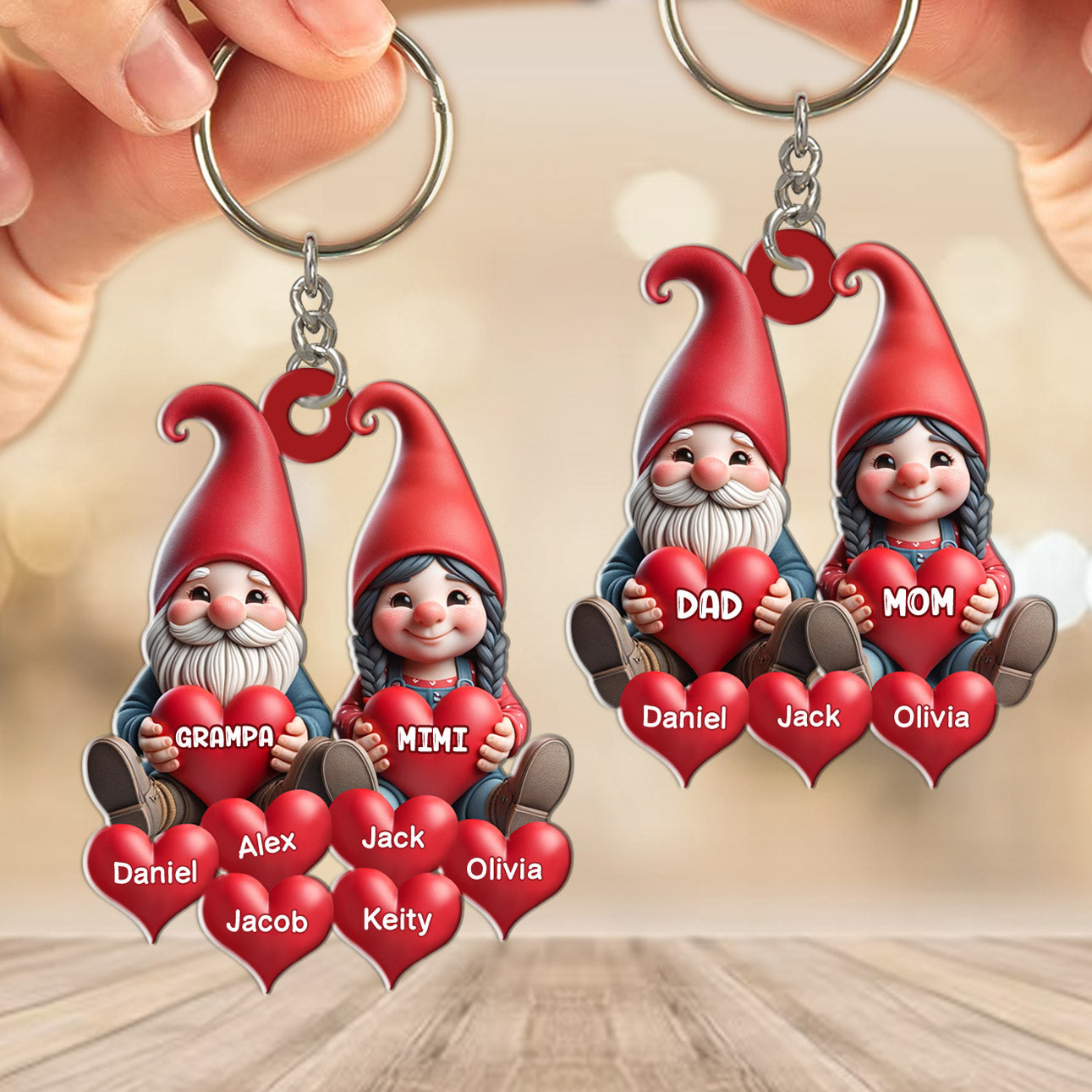 Couple Gnome Grandma Grandpa With Sweat heart Kid Personalized Acrylic Keychain