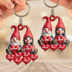 Couple Gnome Grandma Grandpa With Sweat heart Kid Personalized Acrylic Keychain