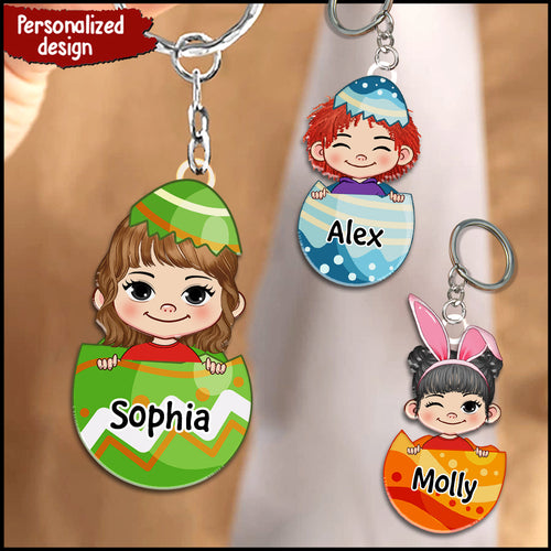 Easter Egg Bunny Peeps Cute Kids Personalized Acrylic Keychain Gift for Grandmas Moms