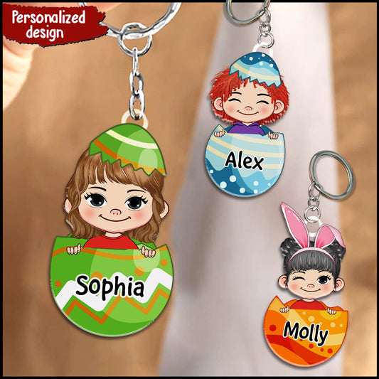 Easter Egg Bunny Peeps Cute Kids Personalized Acrylic Keychain Gift for Grandmas Moms