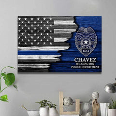 Half Thin Blue Line Flag With Police Badge Thin Blue Line Posters Print