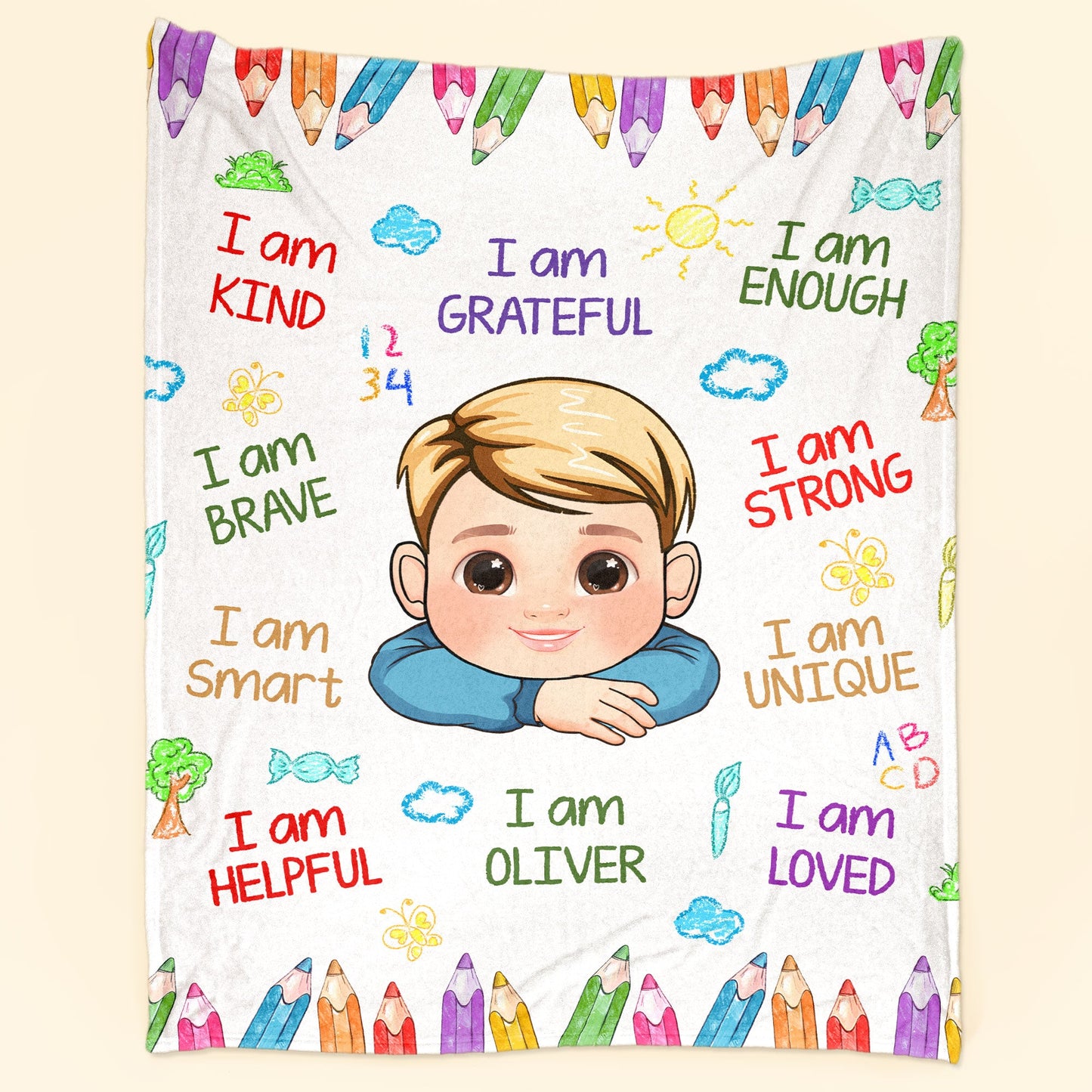 Kid Affirmations I Am Kind Smart Loved - Personalized Blanket