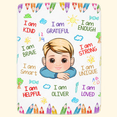 Kid Affirmations I Am Kind Smart Loved - Personalized Blanket