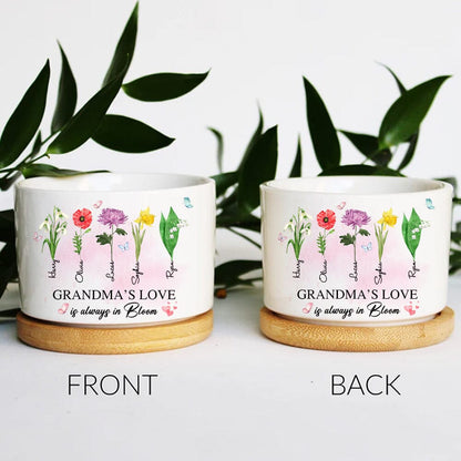 Lovely Birth Month Flower, Grandma's Love Is Always In Bloom, Perfect Mother's Day Gift Personalized Ceramic Plant Pot