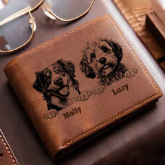 Personalized Cute Puppy Pet Dog Custom Name Gift for Dog Lover Laser Leather Wallet