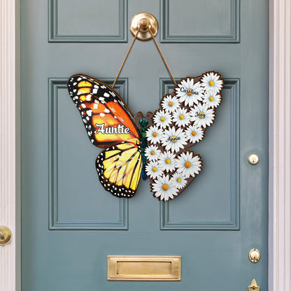 Nana, Mom, Auntie Family Butterfly - Birthday, Home Decor, Loving Gift For Mother, Grandma, Grandmother - Personalized Custom Shaped Wood Sign
