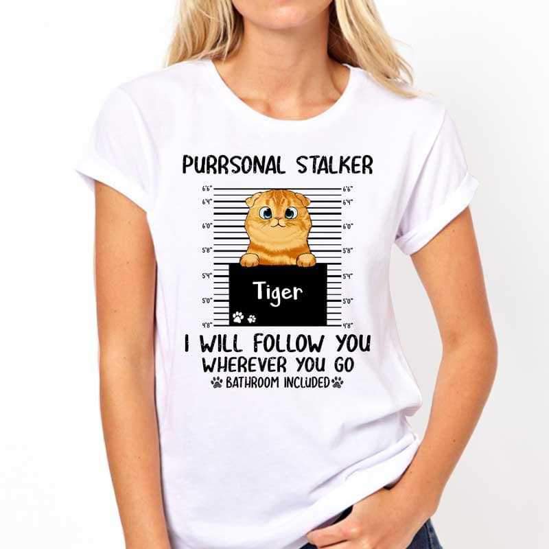 Purrsonal Stalker Peeking Fluffy Cat Personalized Shirt