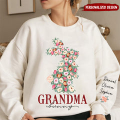 Floral Bunny Grandma Easter Day Personalized Sweatshirt Gift For Grandma/ Mom