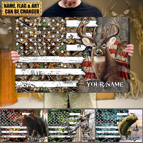 Personalized Canvas Gift For Hunters Custom Gift For Hunting Lover Custom Hunting Camouflage American Flag