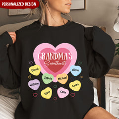 Grandma Nana Mom's Sweethearts Colorful Heart Kids Personalized Black Sweatshirt, T-shirt & Hoodie