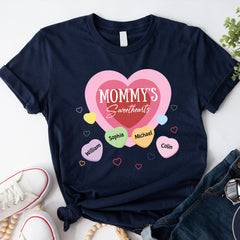 Grandma Nana Mom's Sweethearts Colorful Heart Kids Personalized Black Sweatshirt, T-shirt & Hoodie