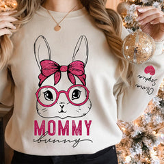 Pink Glitter Grandma Bunny Personalized Sweatshirt Sleeve Custom