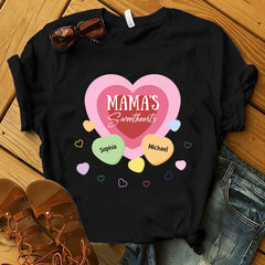 Grandma Nana Mom's Sweethearts Colorful Heart Kids Personalized Black Sweatshirt, T-shirt & Hoodie