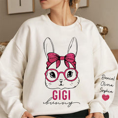 Pink Glitter Grandma Bunny Personalized Sweatshirt Sleeve Custom